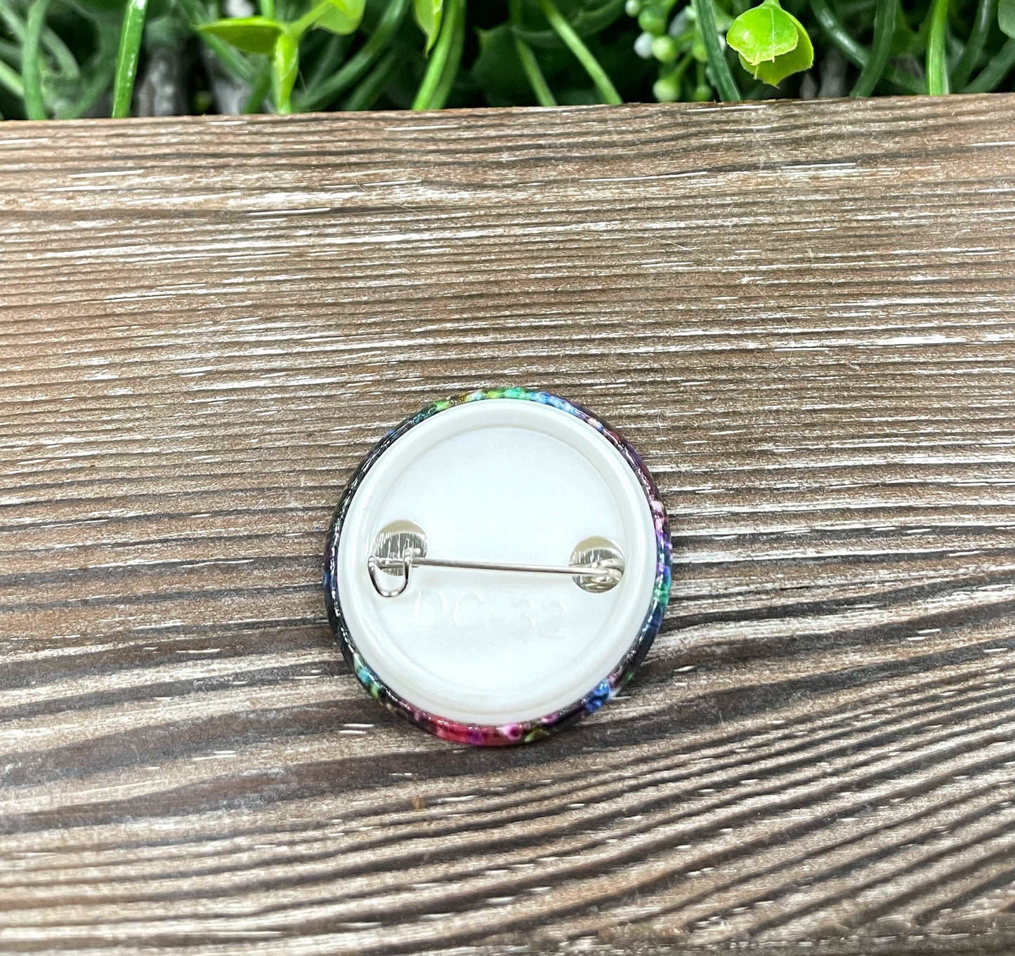 Probably Late for Something, Graphic Art Button / Pin 1.25” , Colorful Bubbles - Handmade by Marlayna