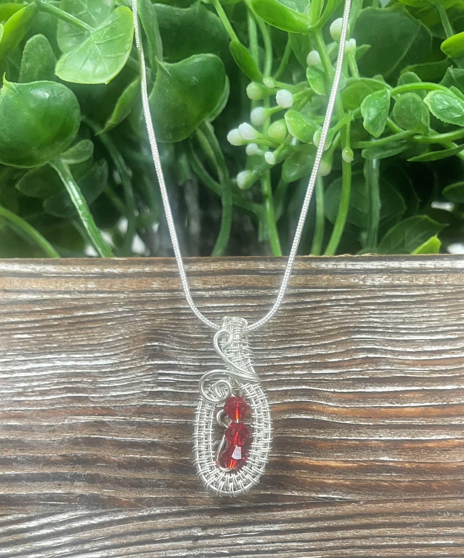 Mini Wire Wrapped Glass Crystals Pendant W/ Sterling Silver Wire - Handmade by Marlayna