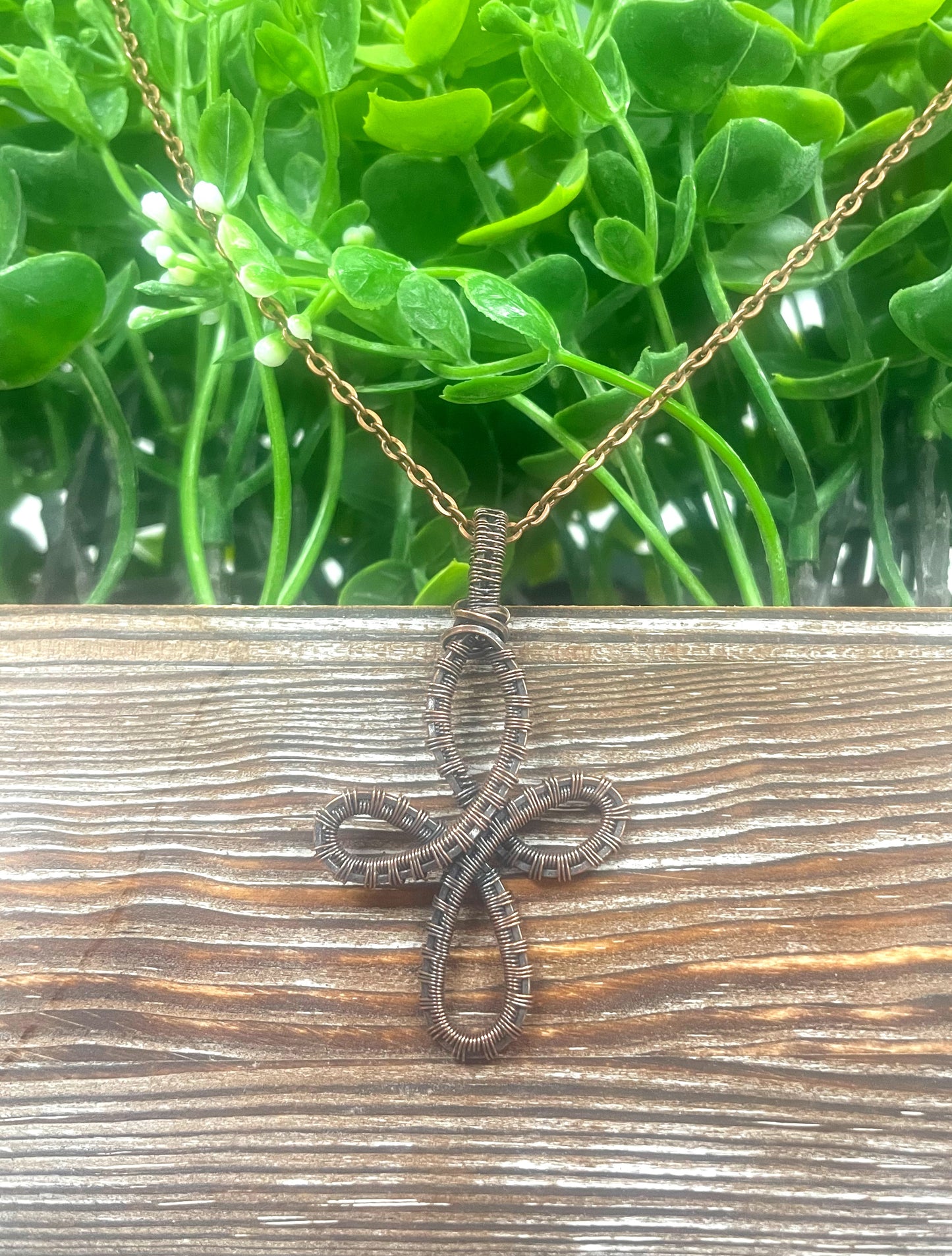 Wire Wrapped Celtic Cross Copper Pendant - Handmade by Marlayna