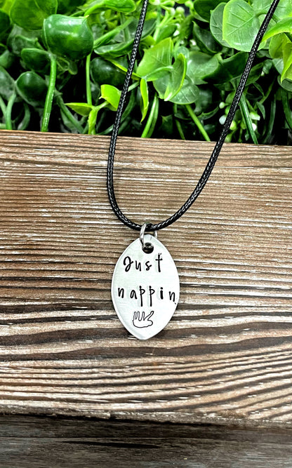 Just Nappin Sloth Fun Animal Themed Hand Stamped Necklace - Handmade by Marlayna