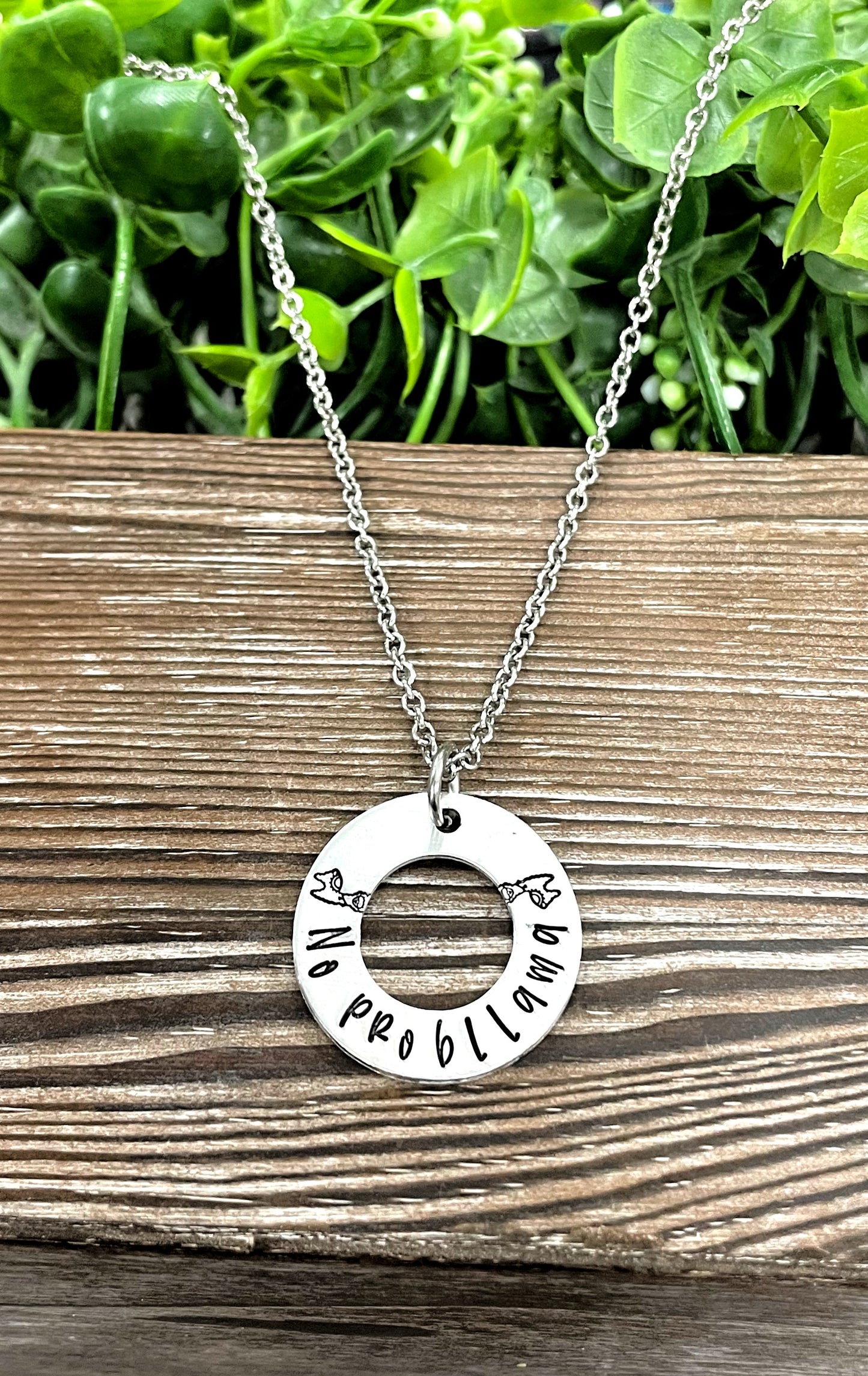 No Probllama Llama Fun Animal Themed Hand Stamped Necklace - Handmade by Marlayna