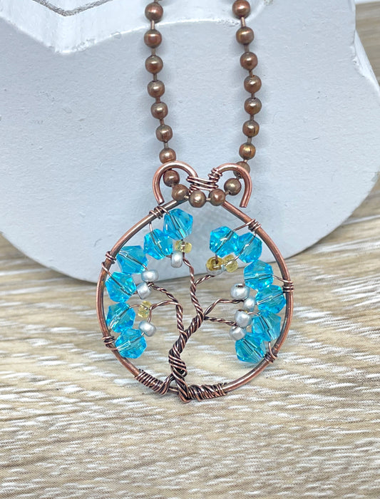 Mini Wire Wrapped Tree of Life Pendant with Glass Crystals - Handmade by Marlayna