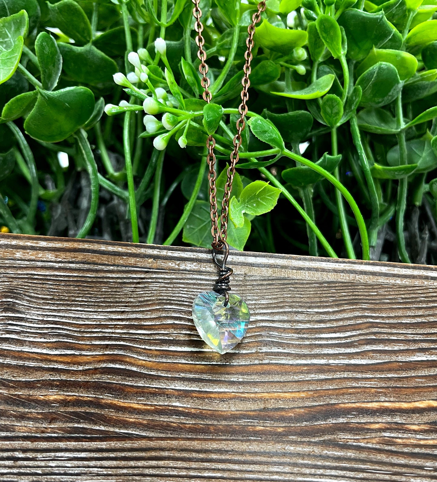 Wire Wrapped Faceted Glass Heart Crystal Pendant - Handmade by Marlayna