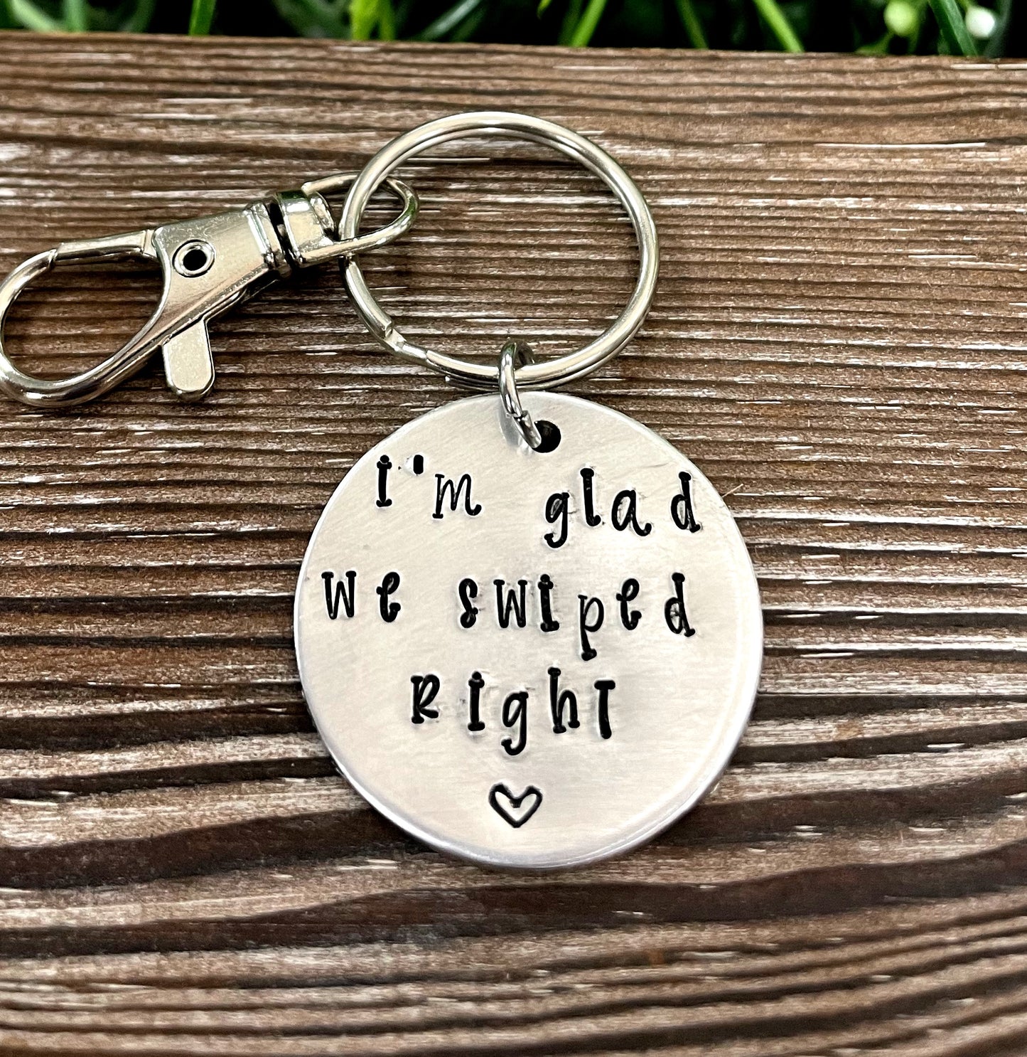 I’m Glad We Swiped Right Hand Stamped Key Chain Boyfriend Gift Valentines Day - Handmade by Marlayna