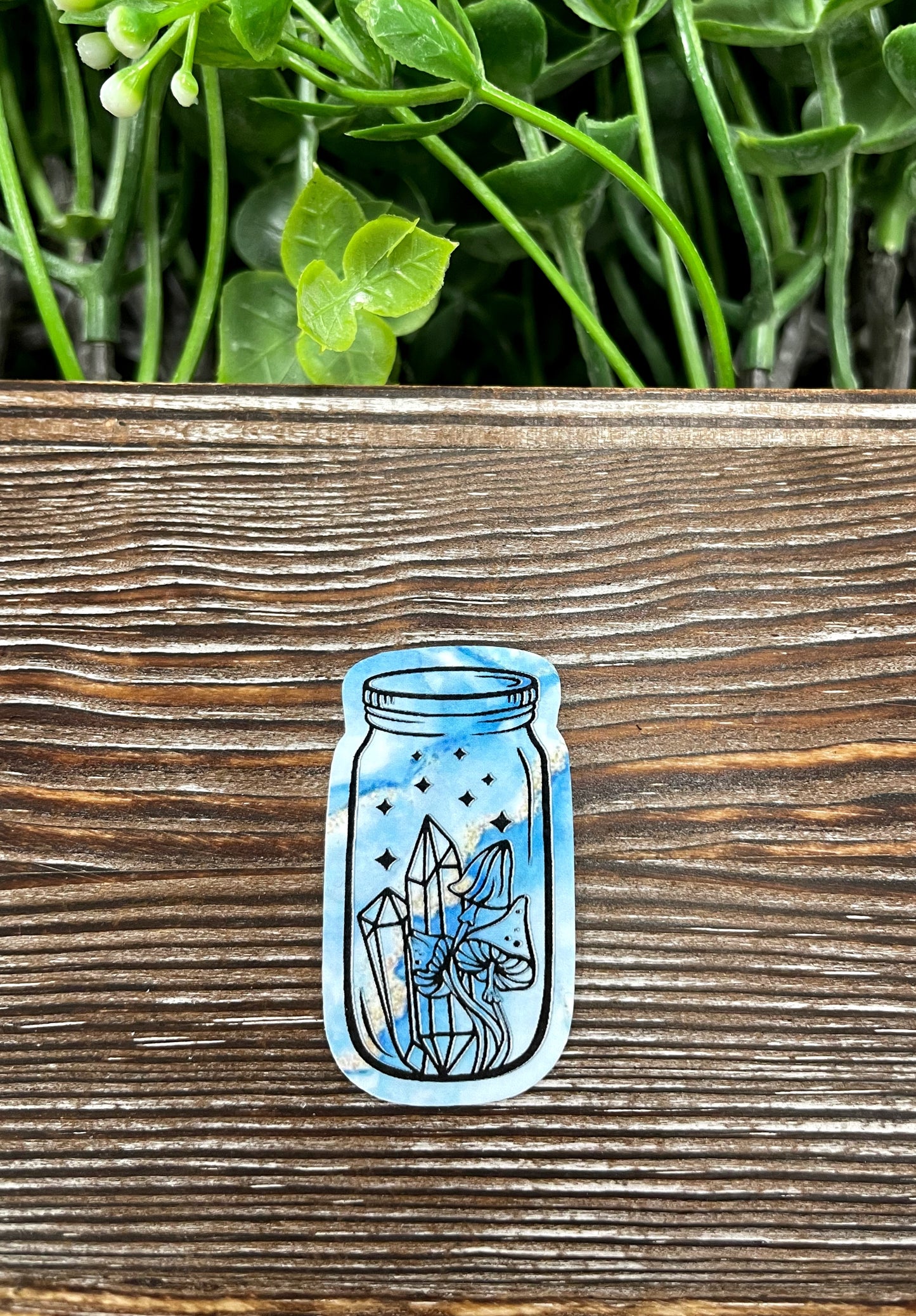 Blue Marble Mushrooms Crystal Jar Die Cut Sticker, Graphic Art Sticker, Vinyl, |Sticker or Magnet