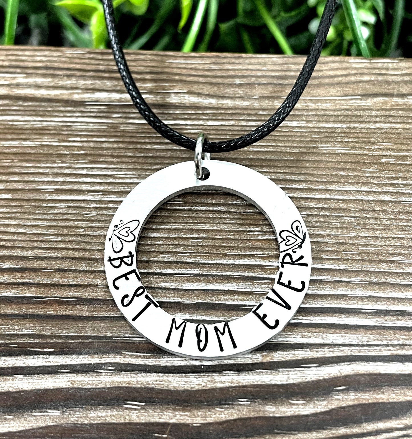 Best Mom Ever Butterfly Hand Stamped Necklace - Handmade by Marlayna