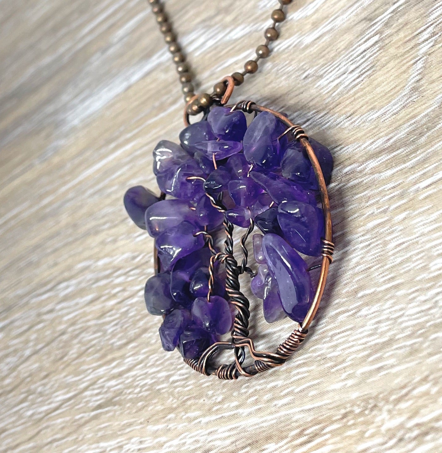 Wire Wrapped Tree of Life Pendant with Amethyst Gemstones - Handmade by Marlayna