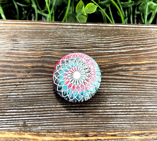 Red Blue White Tie Dye, Graphic Art Button / Pin 1.25” - Handmade by Marlayna