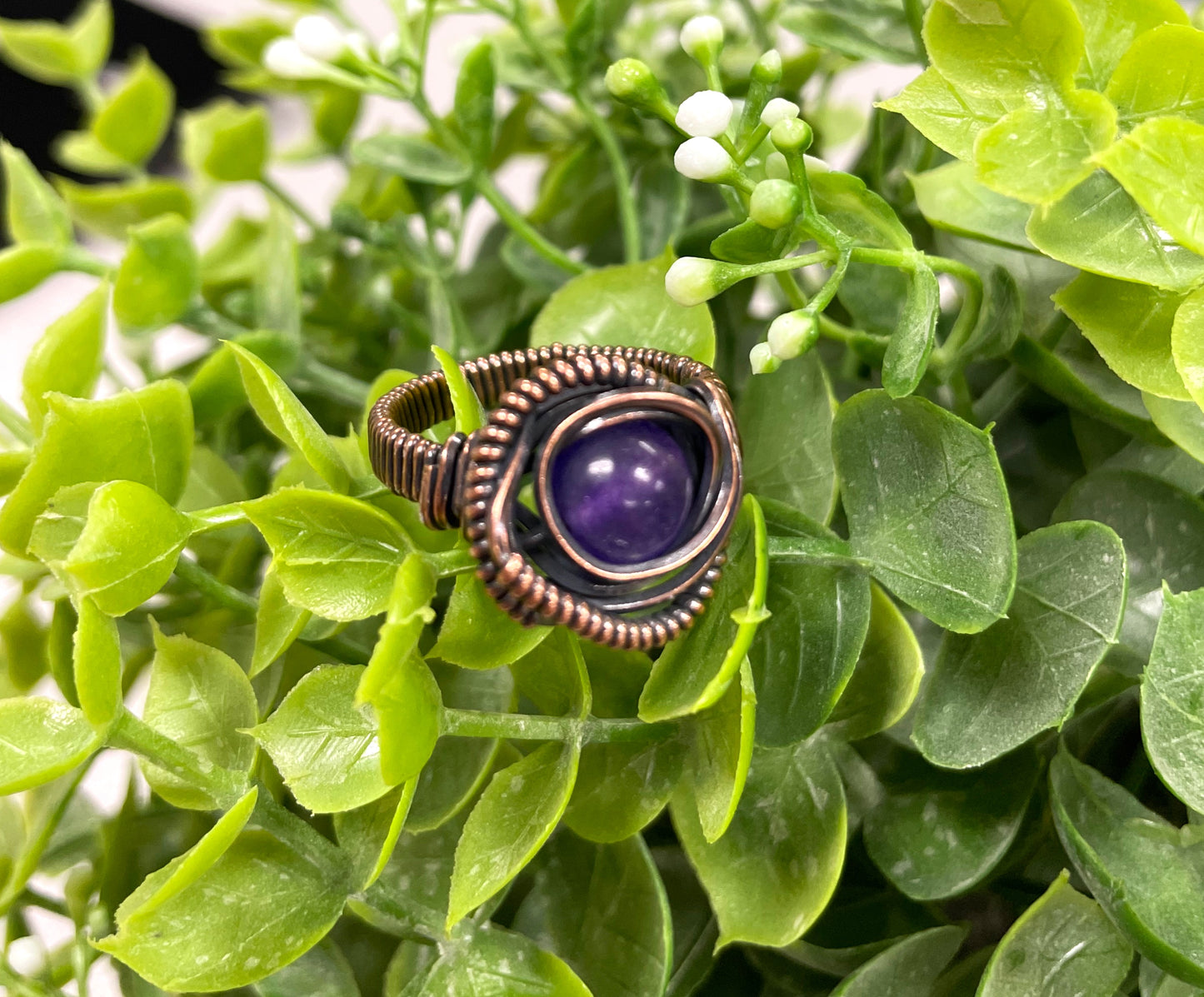 Amethyst Wire Wrapped Ring - Handmade by Marlayna