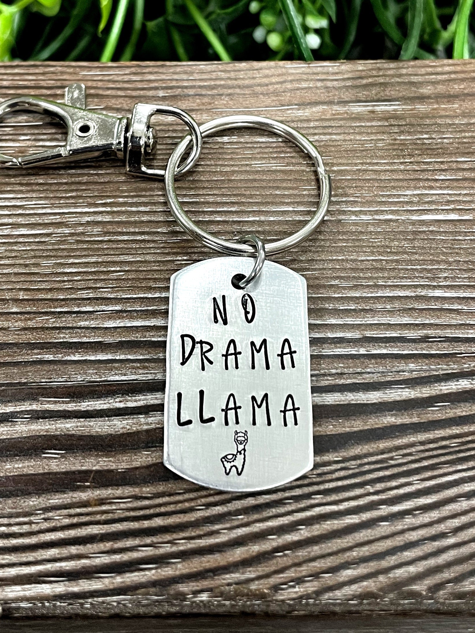 No Drama Llama Fun Animal Themed Hand Stamped Key Chain - Handmade by Marlayna