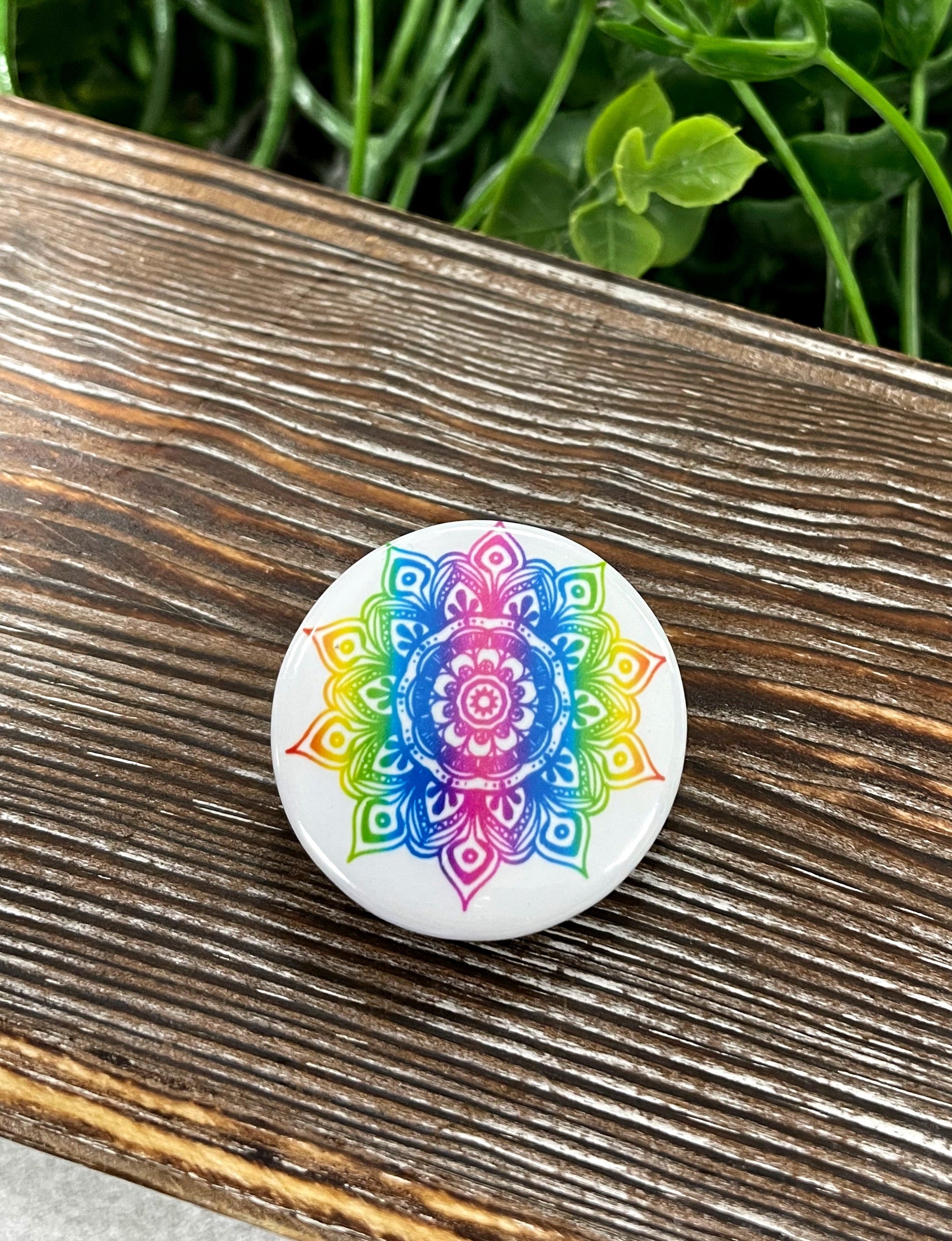 Rainbow Mandala Graphic Art Button / Pin Refrigerator Magnet - Handmade by Marlayna