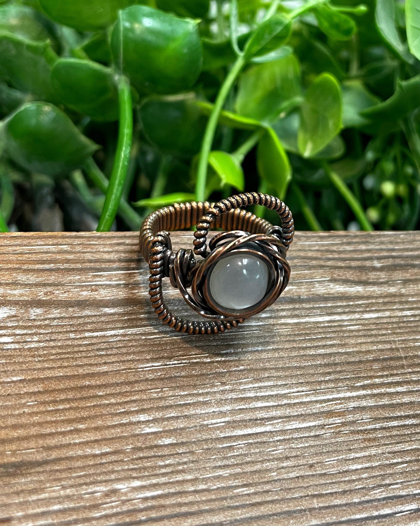 Moonstone Cabochon Wire Wrapped Ring Size 6 - Handmade by Marlayna