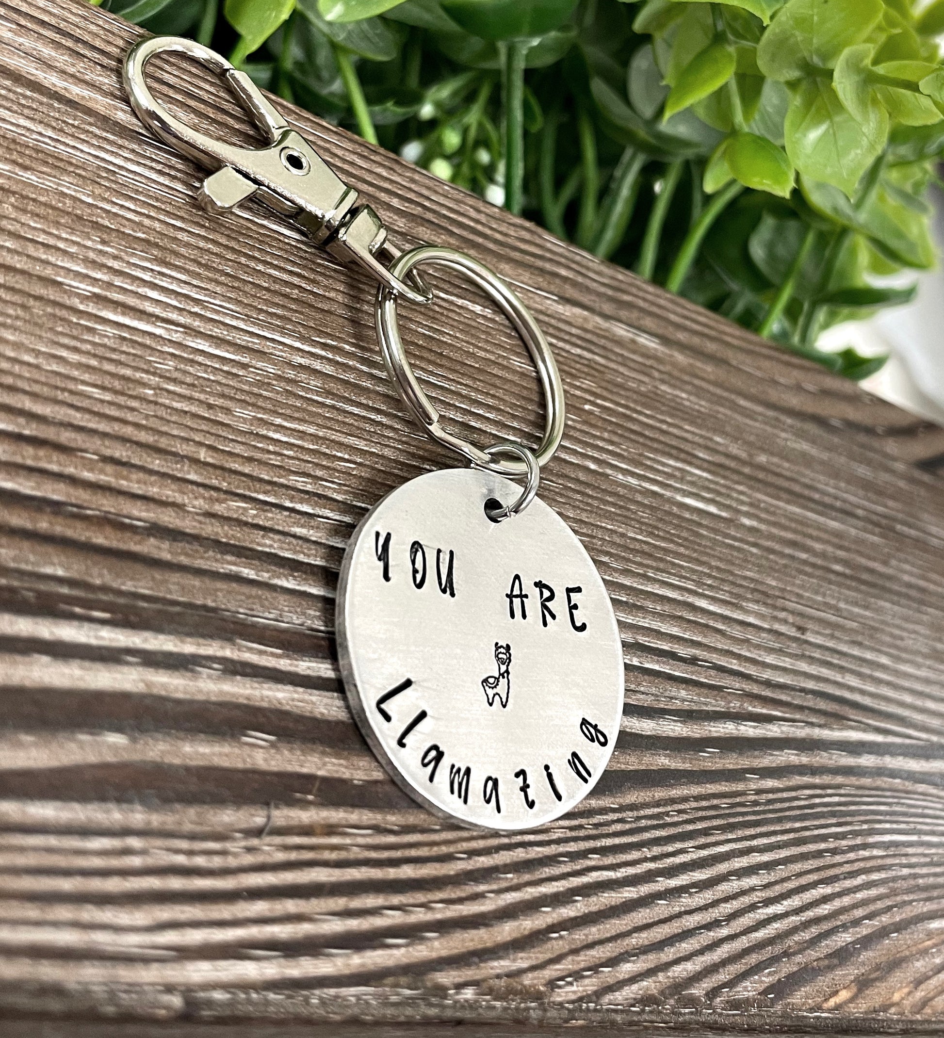 You Are Llamazing Llama Fun Animal Themed Hand Stamped Key Chain - Handmade by Marlayna