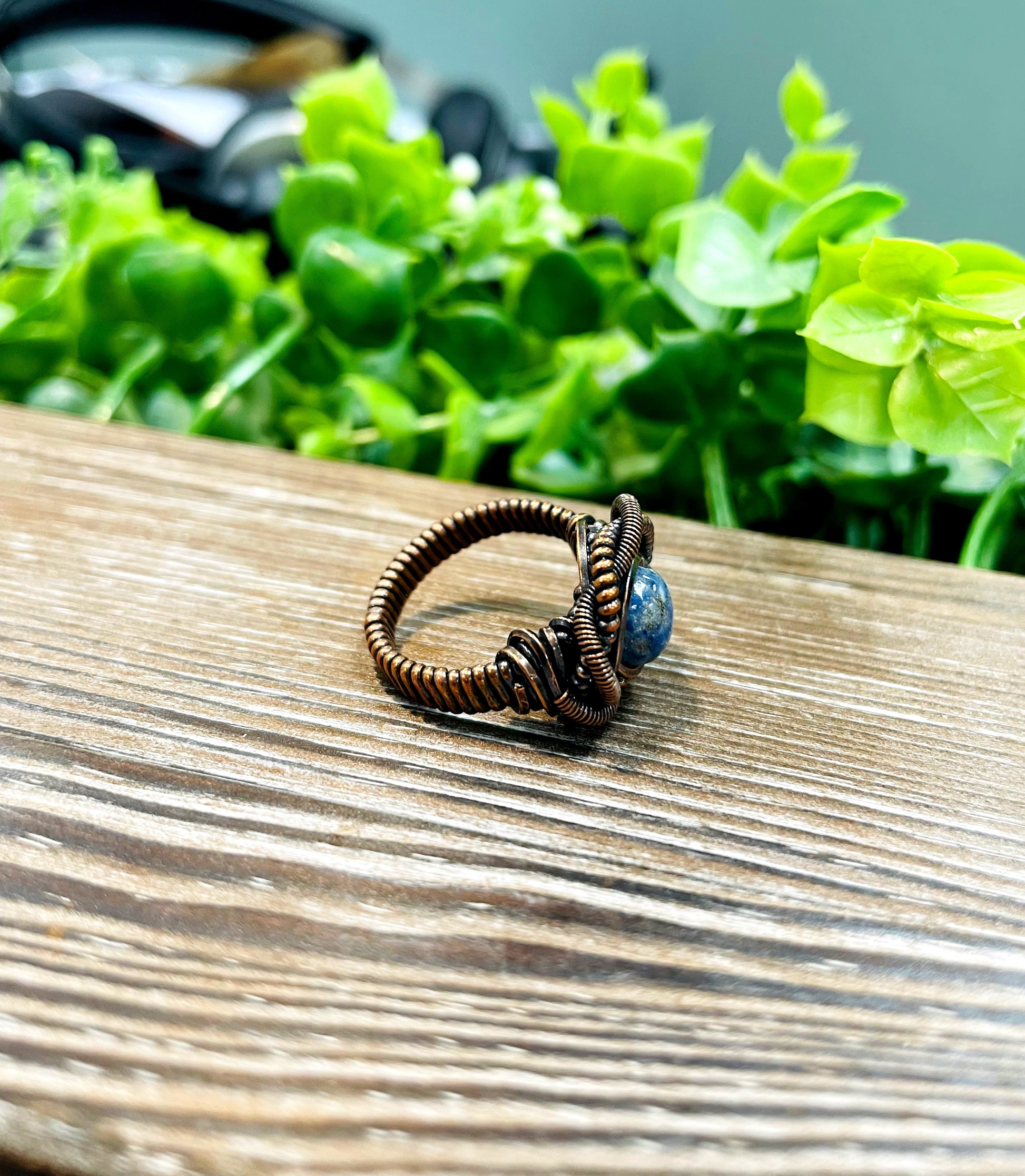 Sodalite Gemstone Wire Wrapped Ring size 7 - Handmade by Marlayna