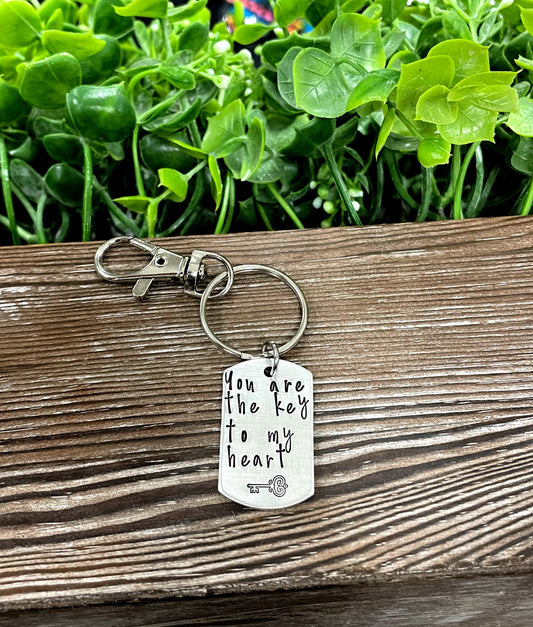 Key to my Heart Hand Stamped Key Chain Valentines Day Gift - Handmade by Marlayna