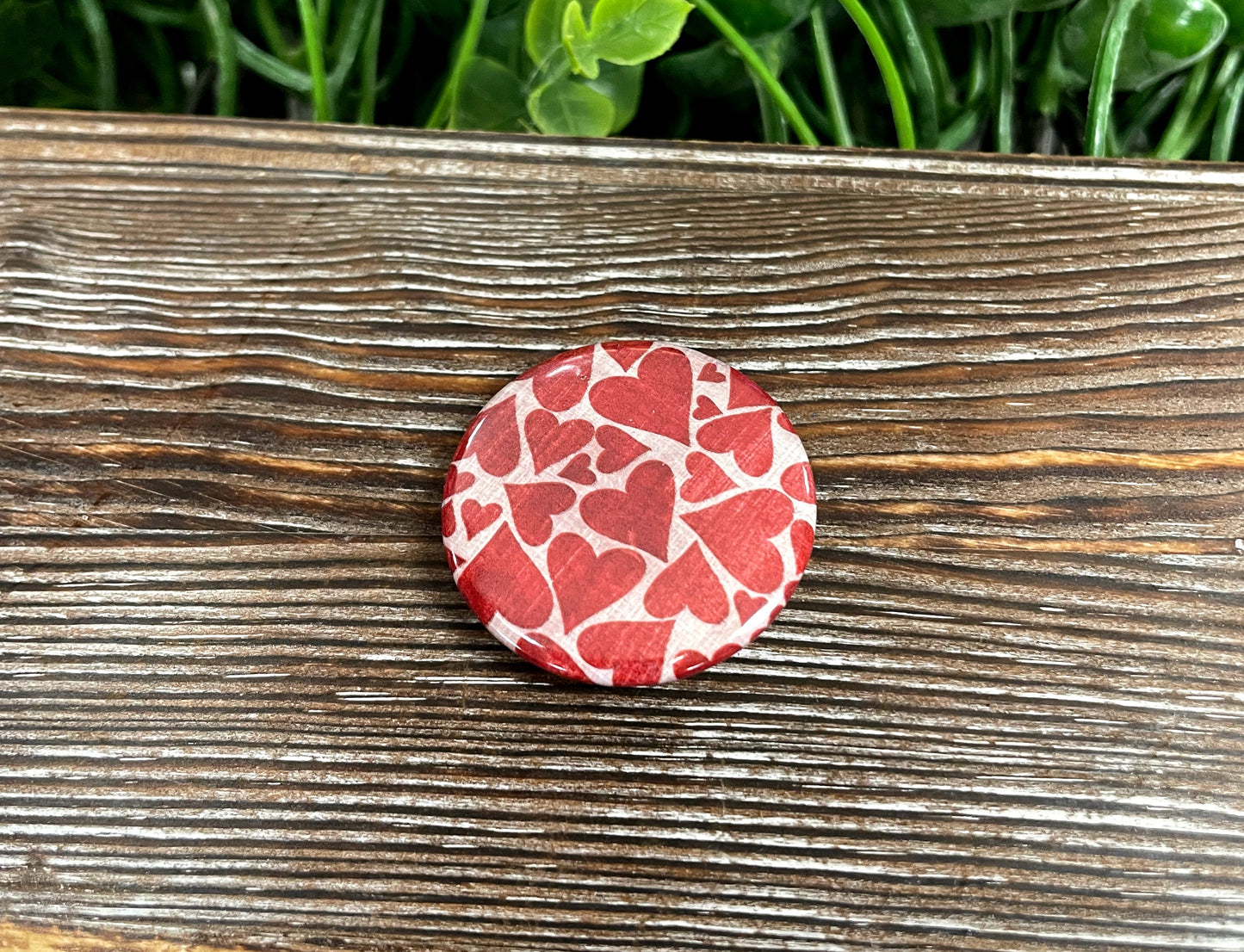 Red Hearts Graphic Art Button / Pin 1.25” - Handmade by Marlayna