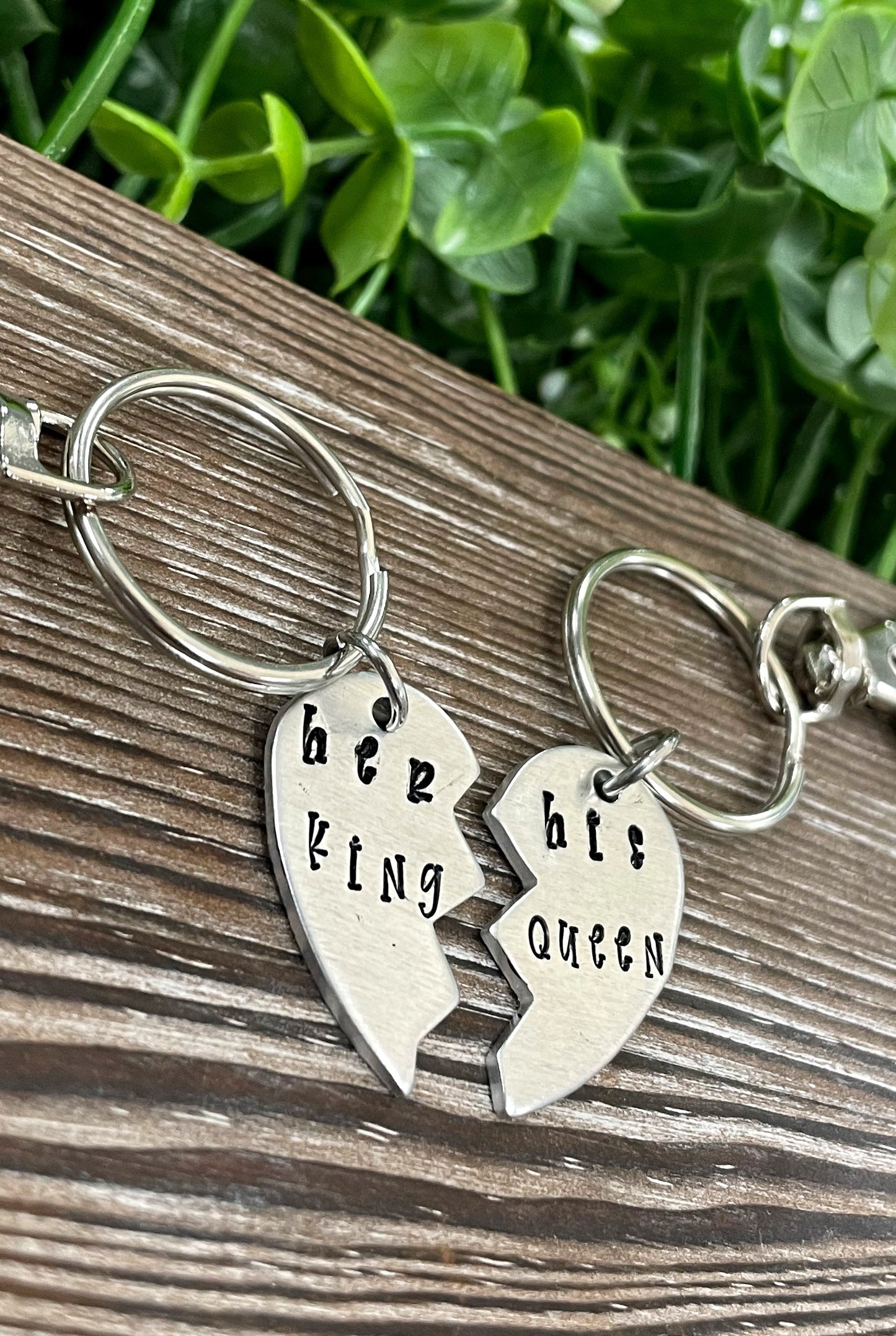 Her King His Queen Hand Stamped Key Chain Set Boyfriend Gift Valentines Day - Handmade by Marlayna