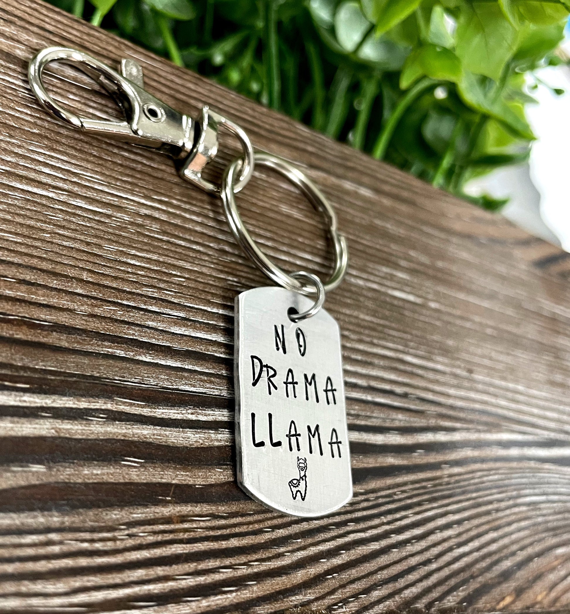 No Drama Llama Fun Animal Themed Hand Stamped Key Chain - Handmade by Marlayna