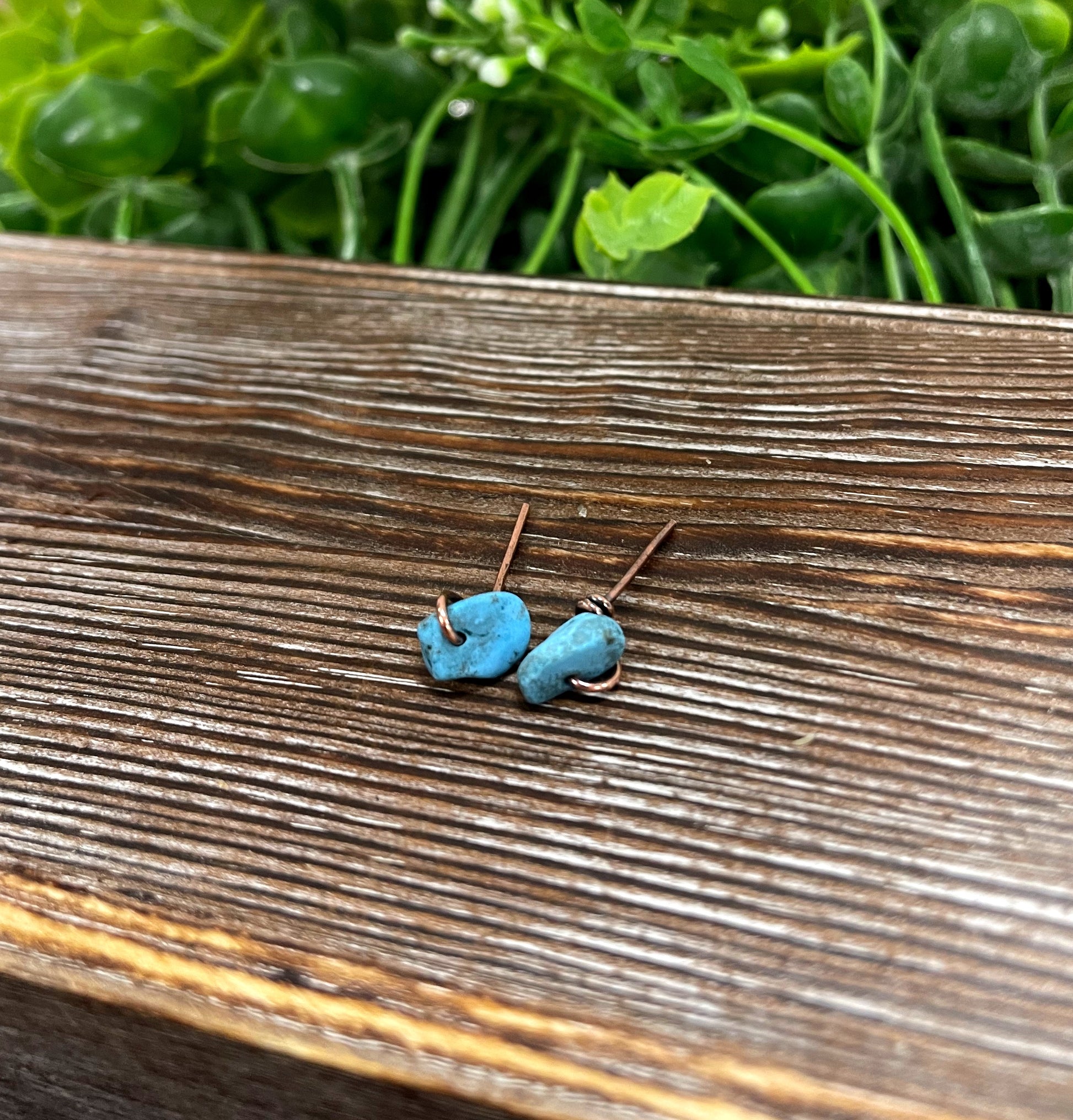 Blue Magnesite Gemstone Chip Copper Stud Earrings - Handmade by Marlayna