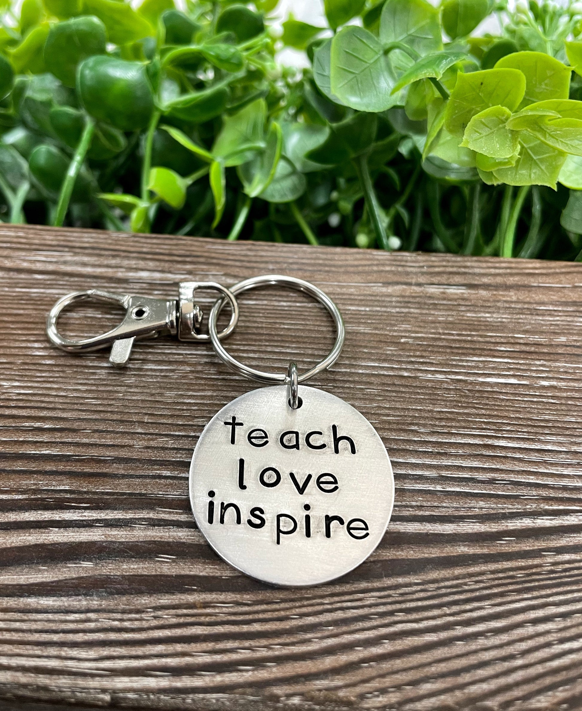 Teach Love Inspire Hand Stamped Key Chain - Handmade by Marlayna