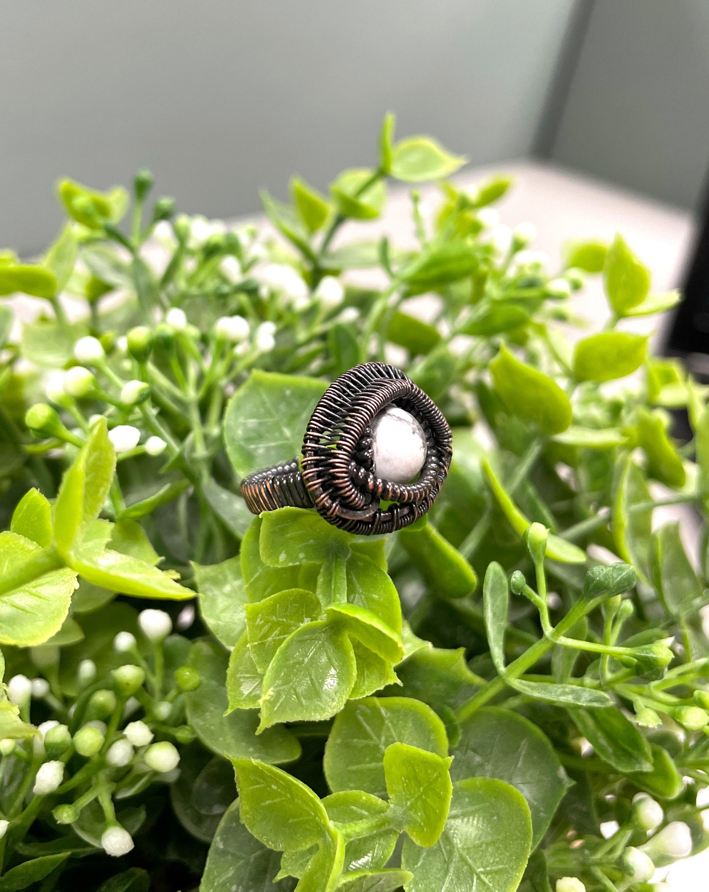 Howlite Wire Wrapped Ring - Handmade by Marlayna