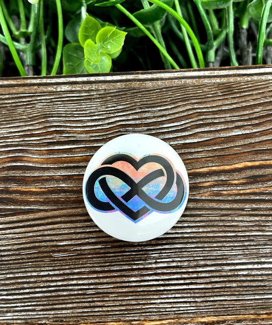 Watercolor Infinity Heart Graphic Art Button / Pin 1.25” - Handmade by Marlayna