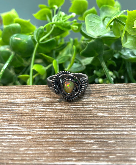 Opal Cabochon Wire Wrapped Ring Size 9 - Handmade by Marlayna