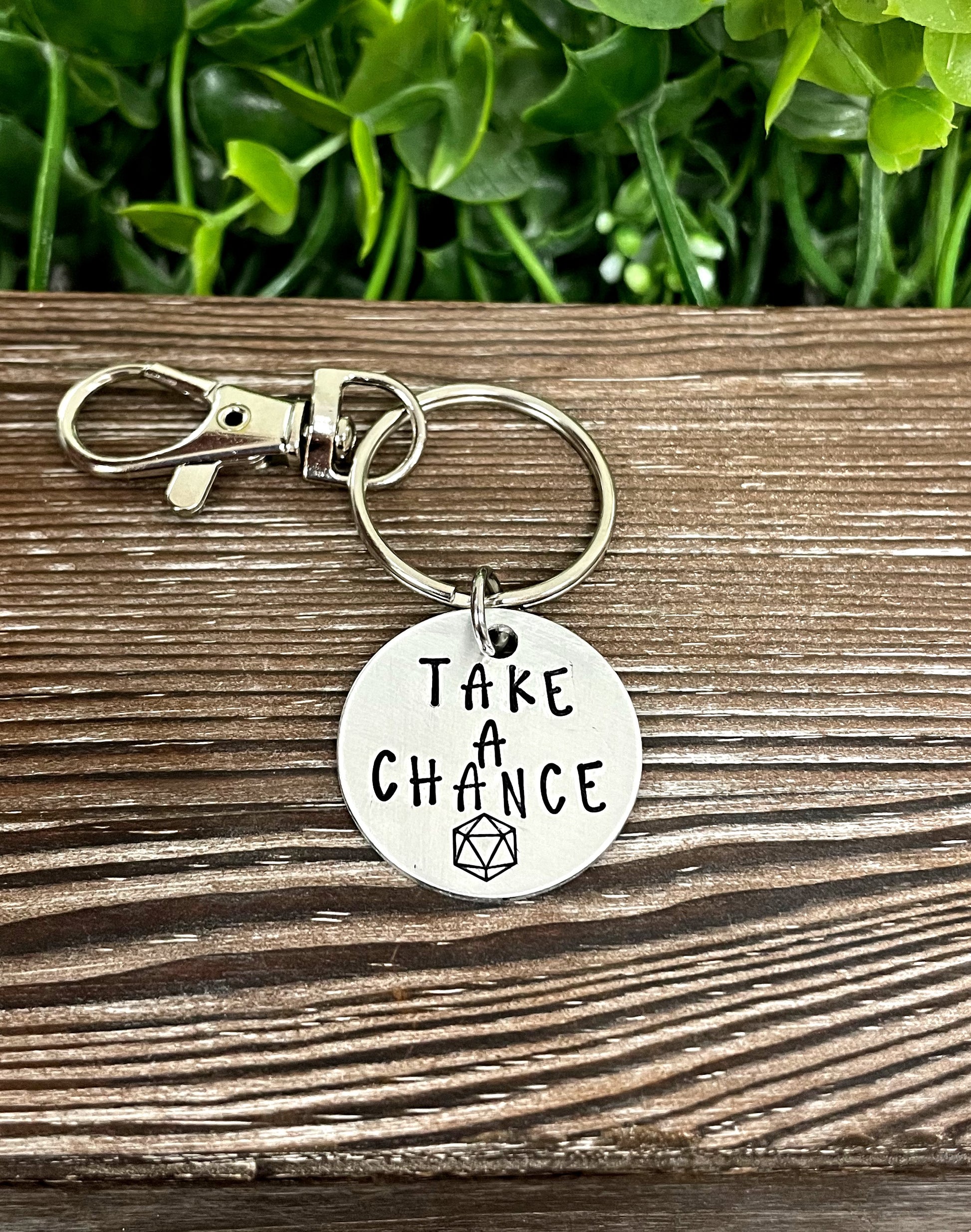 Take a Chance Lucky Gamer Dice Themed Hand Stamped Key Chain - Handmade by Marlayna