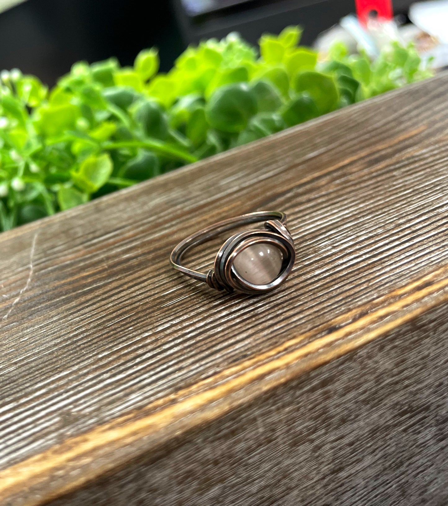 Cat Eye Glass Crystal Wire Wrapped Ring - Handmade by Marlayna