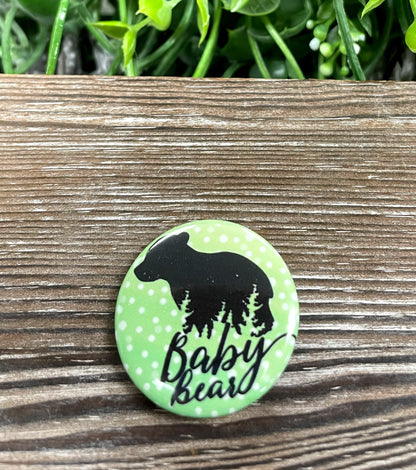 Baby Bear Green Graphic Art Button / Pin 1.25” - Handmade by Marlayna