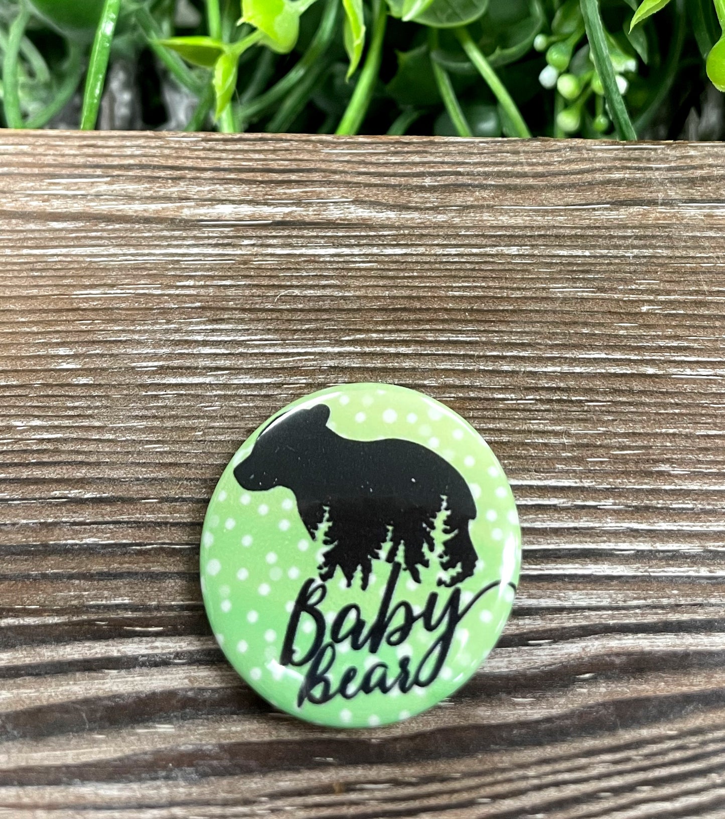 Baby Bear Green Graphic Art Button / Pin 1.25” - Handmade by Marlayna