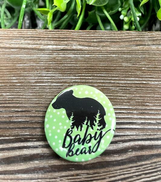 Baby Bear Green Graphic Art Button / Pin 1.25” - Handmade by Marlayna