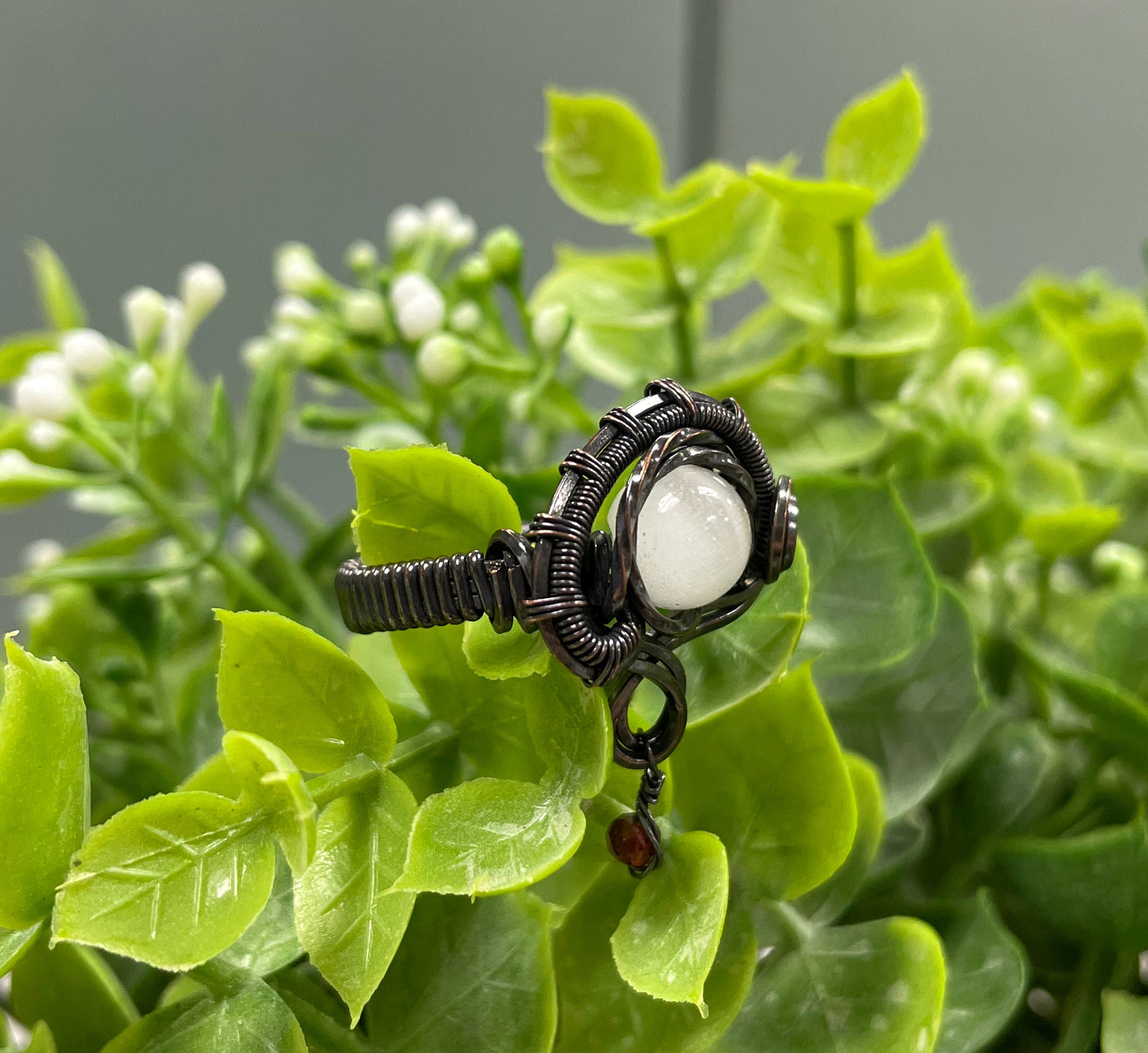 Cats Eye Quartz Gemstone Wire Wrapped Ring - Handmade by Marlayna