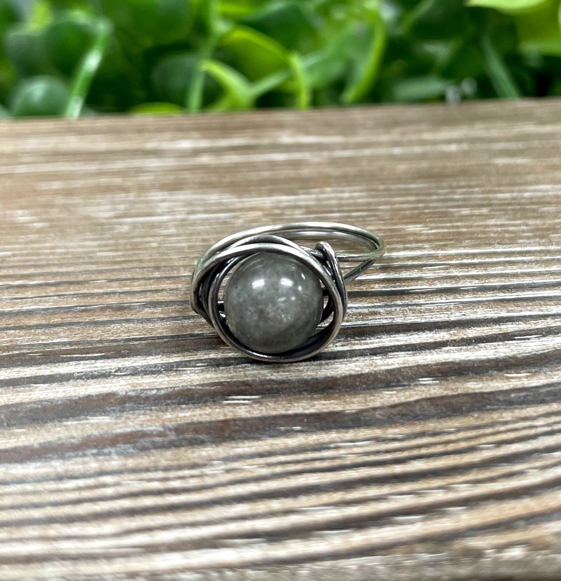 Labradorite Gemstone Wire Wrapped Ring w/ Sterling Silver Wire - Handmade by Marlayna