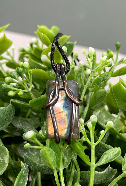 Mini Wire Wrapped Labradorite Gemstone Pendant, Square or Rectangle Shape - Handmade by Marlayna