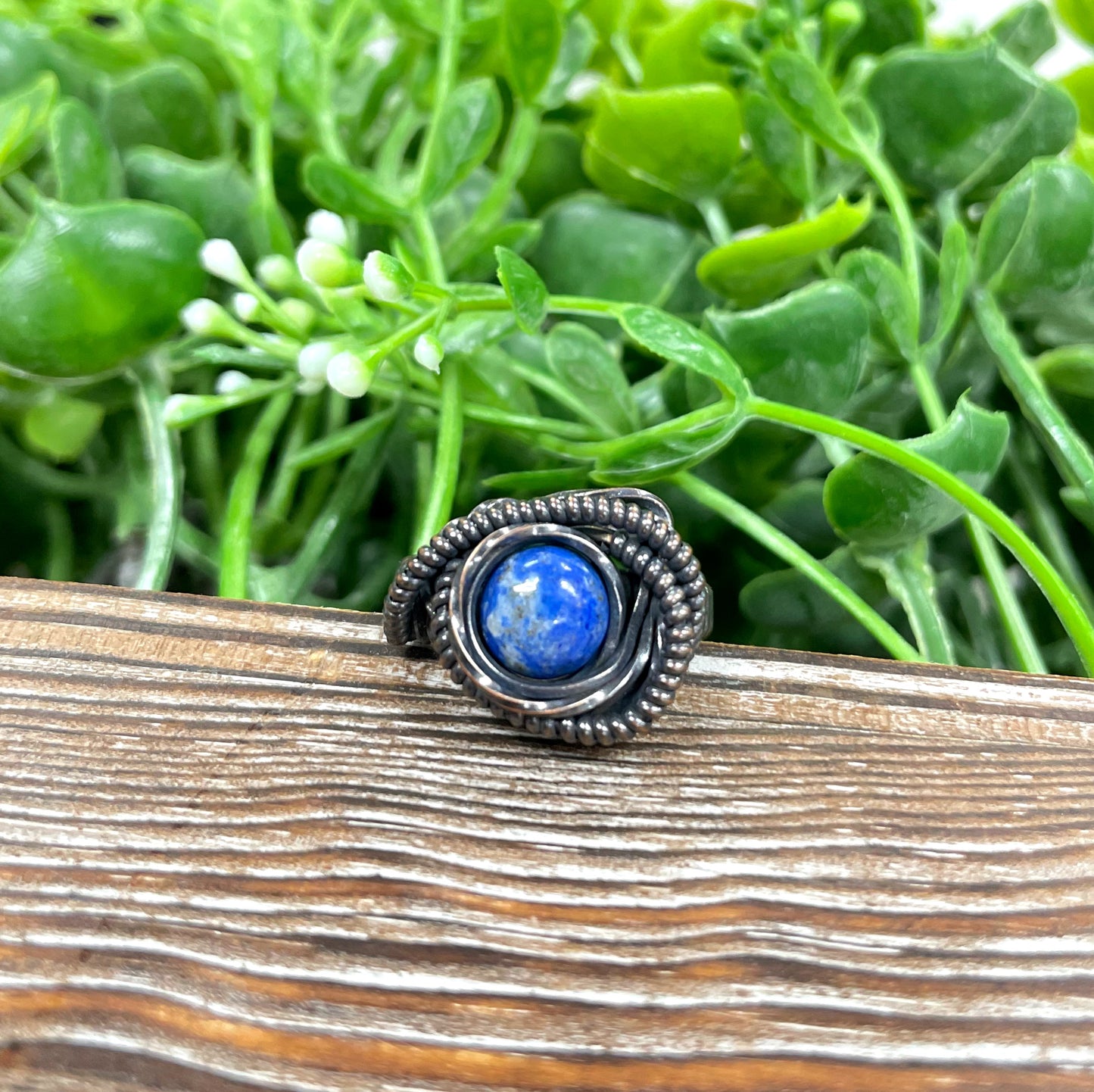 Sodalite Gemstone Wire Wrapped Ring - Handmade by Marlayna