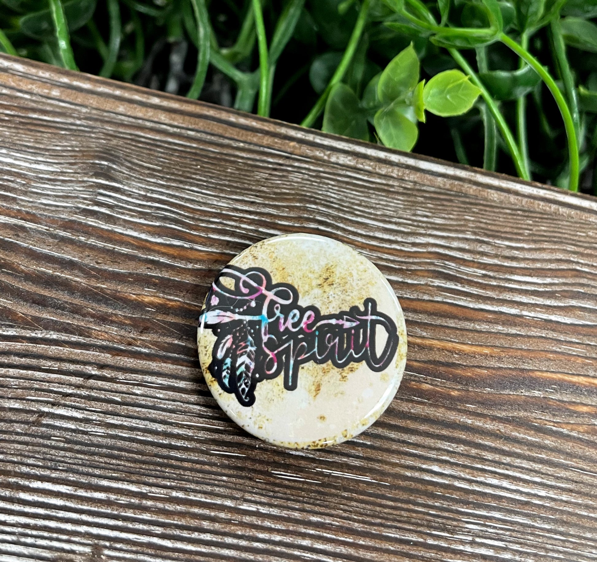 Free Spirit, Gold Glitter, Graphic Art Button / Pin 1.25” - Handmade by Marlayna