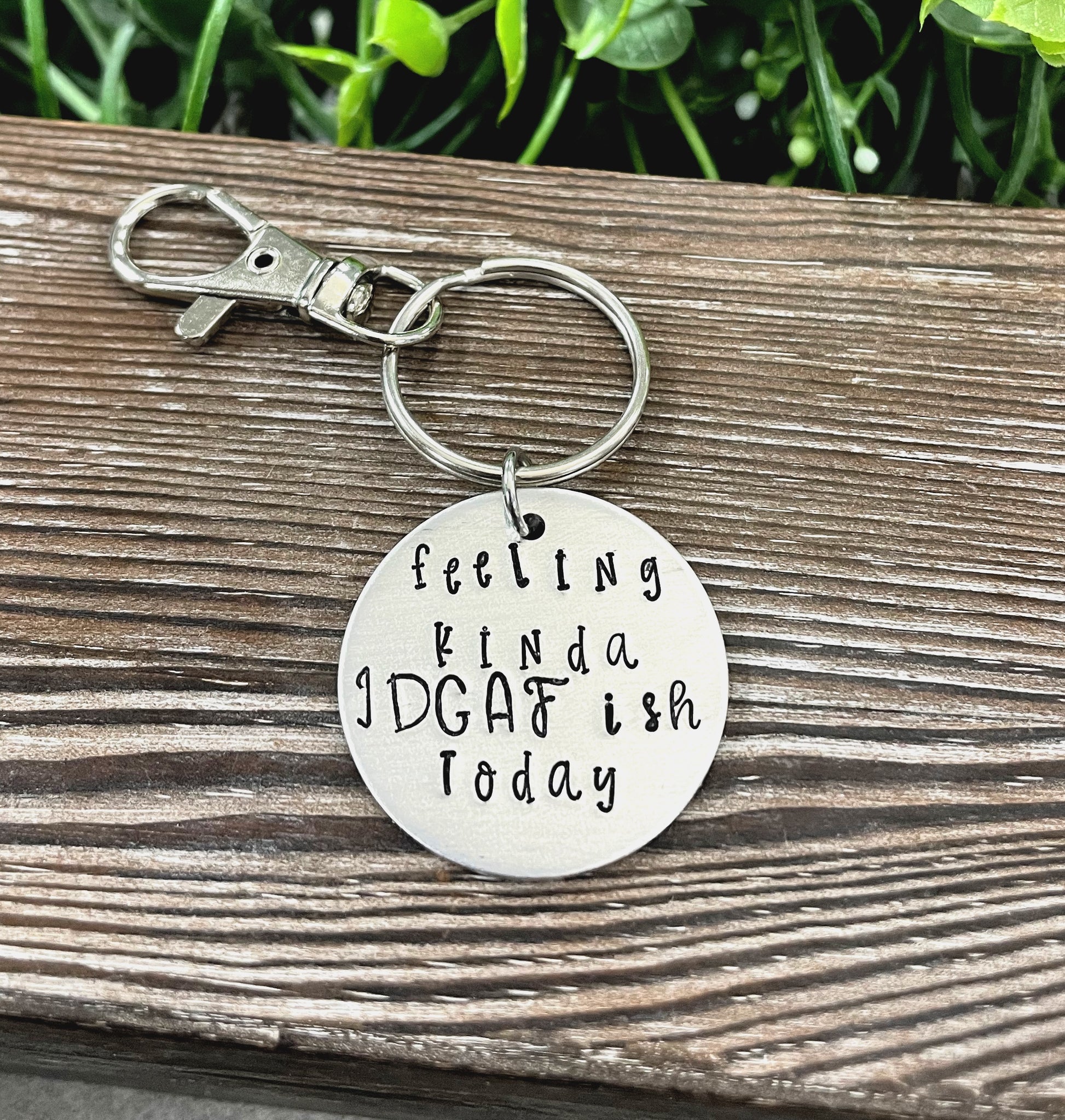 Feeling IDGAF ish Today Snarky Fun Hand Stamped Key Chain - Handmade by Marlayna