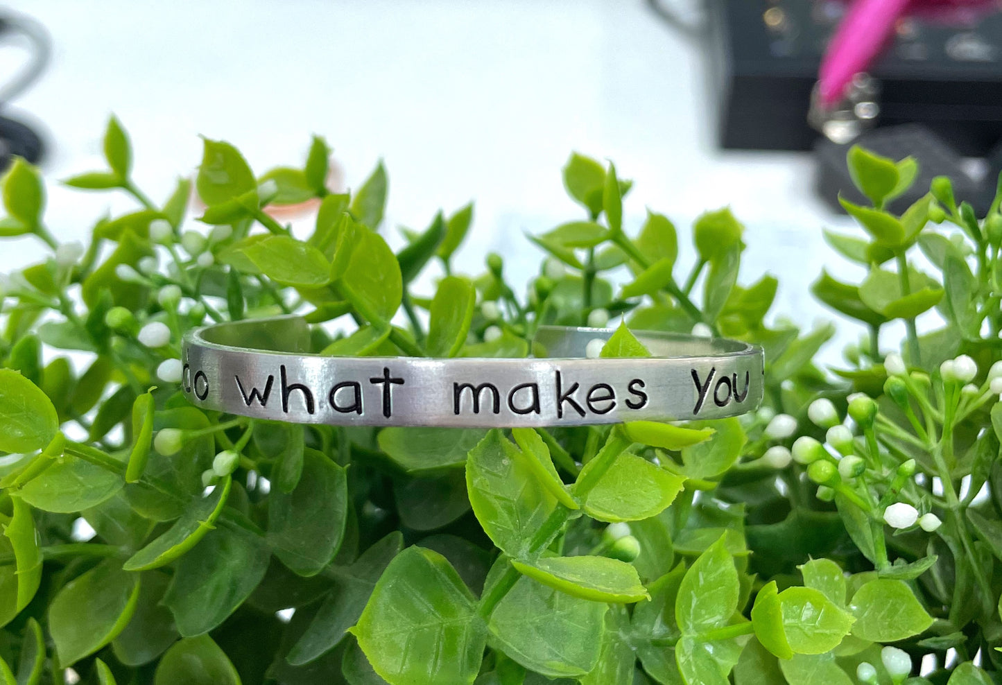 Do What Makes You Happy Hand Stamped Cuff Bracelet Quote - Can be d - Handmade by Marlayna