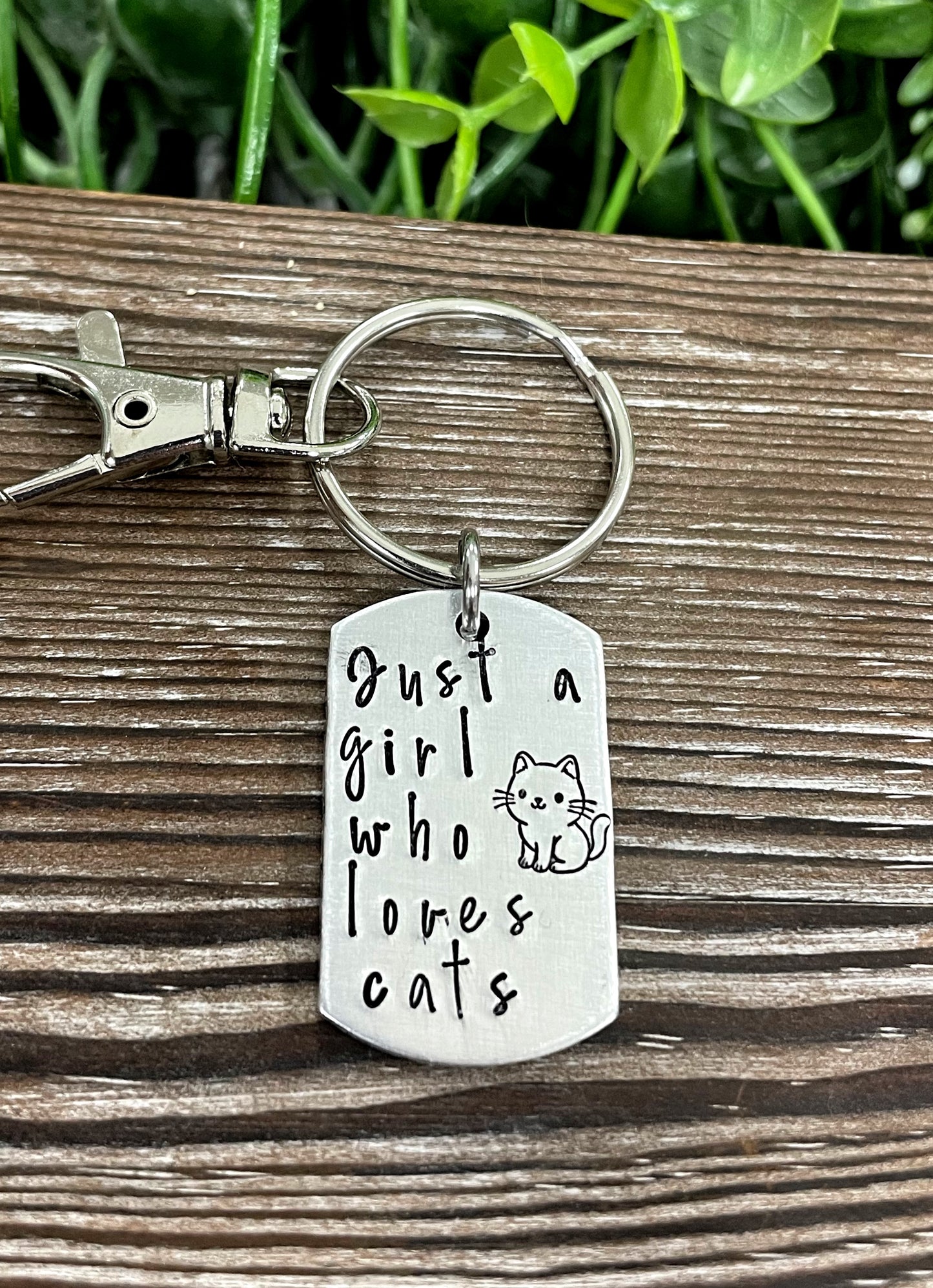 Just a Girl Who Loves Cats Fun Animal Themed Hand Stamped Key Chain - Handmade by Marlayna