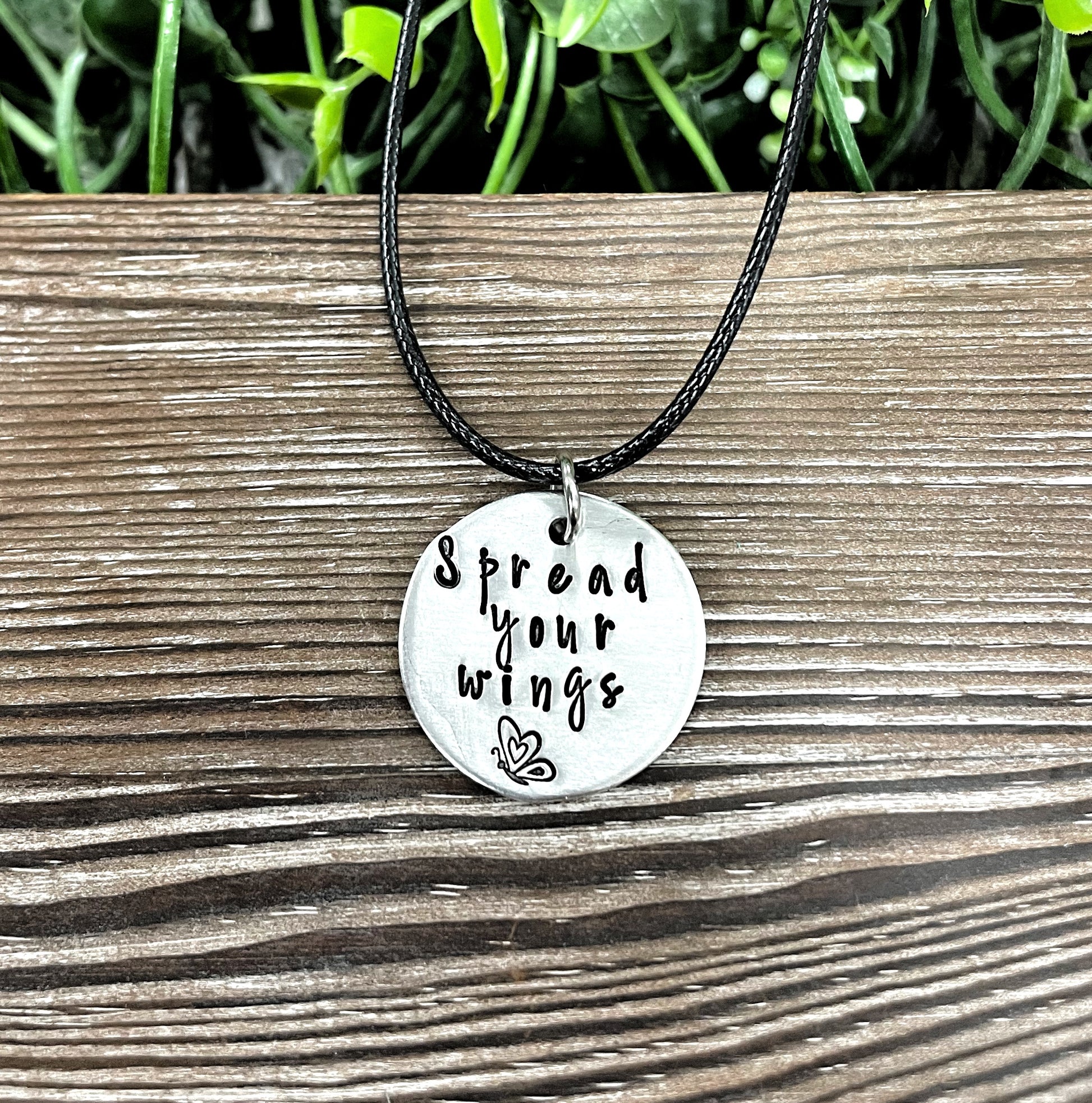 Spread your Wings Butterfly Hand Stamped Necklace - Handmade by Marlayna