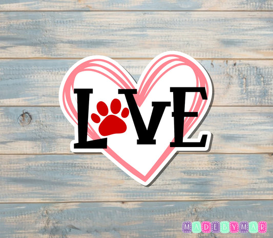 Dog Paw and Heart Sticker |Sticker or Magnet