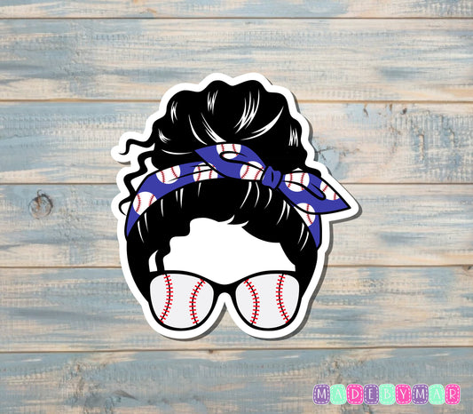 Baseball Mom Sticker, Messy Bun |Sticker or Magnet