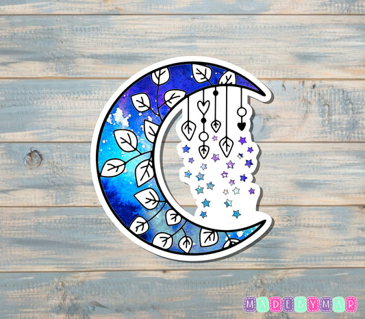 Blue Crescent Moon with Stars Sticker |Sticker or Magnet