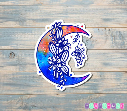 Blue and Orange Crescent Moon Sticker |Sticker or Magnet