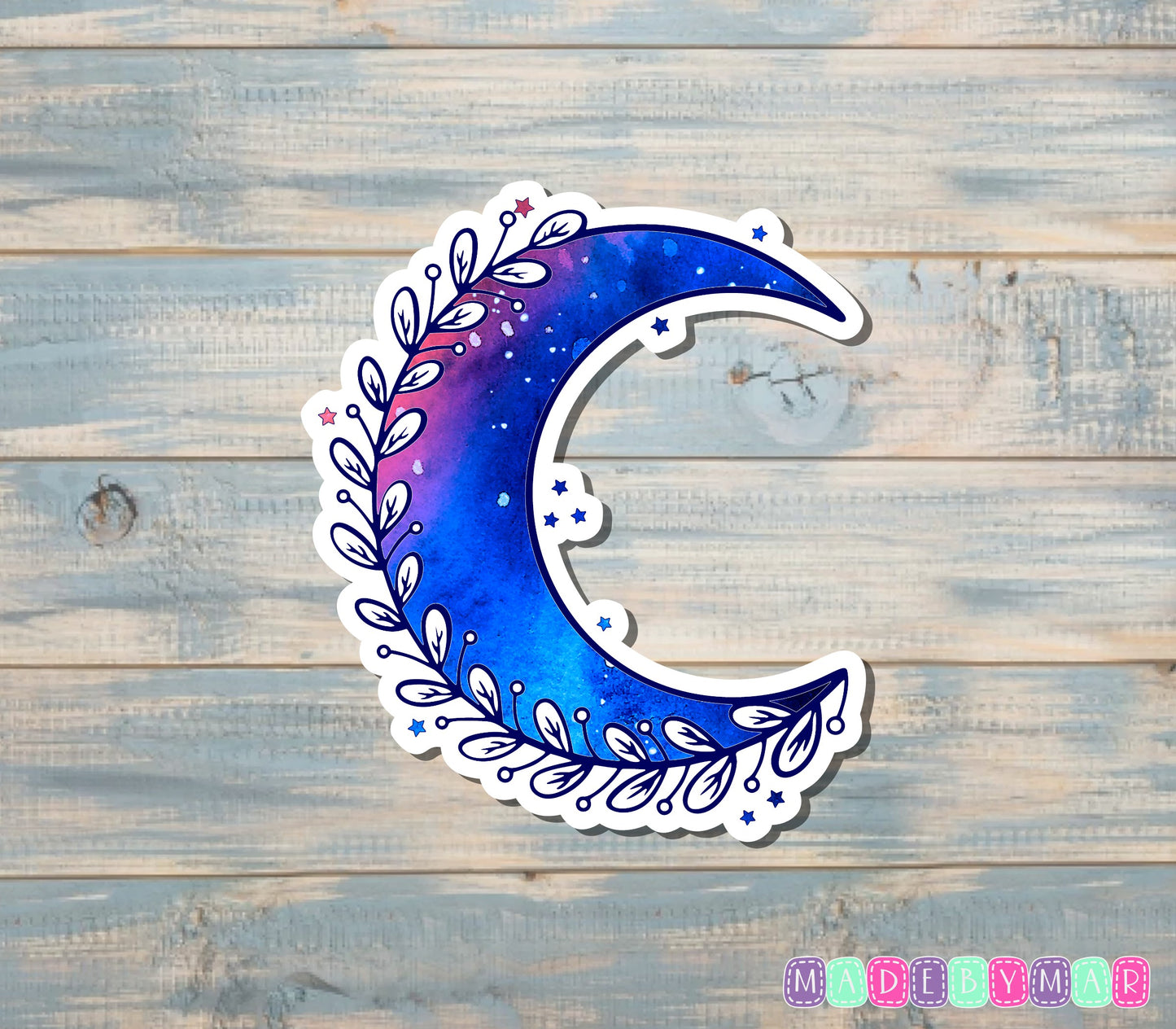 Floral Crescent Moon Sticker |Sticker or Magnet