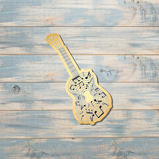 Music Note Vintage Guitar, Die Cut Sticker, Graphic Art Sticker, Vinyl, , Boho Fun |Sticker or Magnet