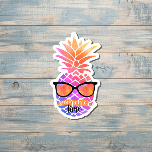 Pineapple Summer Time Sticker, Die Cut Vinyl Sticker, Boho Fun, Water Resistant, Pink and Blue |Sticker or Magnet