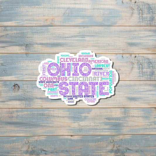 Ohio Word Cloud Sticker, Highlights Decal, State Laptop Stickers, Vinyl Stickers, Home Pride, Refrigerator Magnet, Locker Decor, Local Hometown, OH USA Outline, Columbus Cleveland |Sticker or Magnet