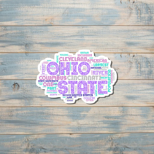 Ohio Word Cloud Sticker, Highlights Decal, State Laptop Stickers, Vinyl Stickers, Home Pride, Refrigerator Magnet, Locker Decor, Local Hometown, OH USA Outline, Columbus Cleveland |Sticker or Magnet